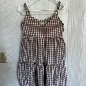 Women's Fourteen and 9th Brown & White Gingham Flowy Strap dress/Shirt